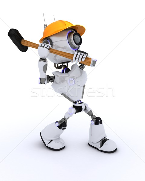 Robot builder with a sledgehammer Stock photo © kjpargeter