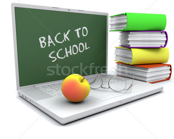 School 3d render appel laptop boeken onderwijs Stockfoto © kjpargeter