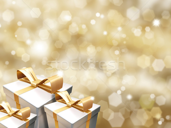 Noël cadeaux or floue lumières fond [[stock_photo]] © kjpargeter