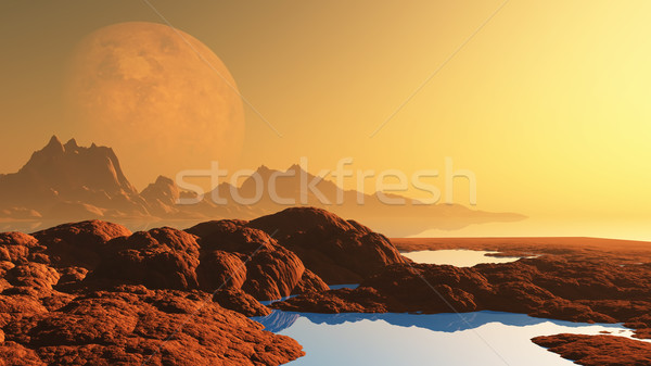 Surreal landscape with planet Stock photo © kjpargeter