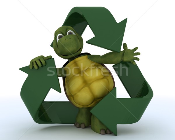 Stock fotó: Teknősbéka · újrahasznosít · szimbólum · 3d · render · óceán · zöld