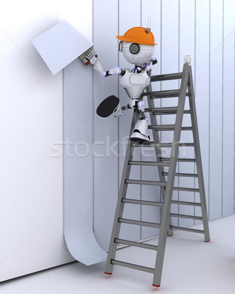 Robot wiszący tapety 3d człowiek ściany Zdjęcia stock © kjpargeter