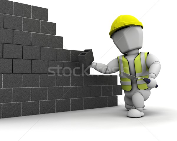 man laying blocks building a wall Stock photo © kjpargeter