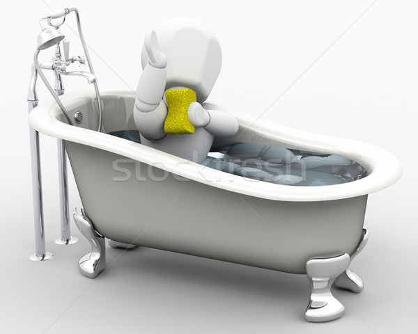 Człowiek kąpieli 3d mydło Zdjęcia stock © kjpargeter