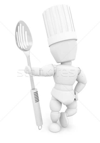 Сток-фото: повар · металл · ложку · 3d · визуализации · женщину · кухне