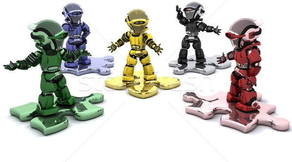 Problemlösung 3d render Roboter Puzzle Stücke Roboter Stock foto © kjpargeter