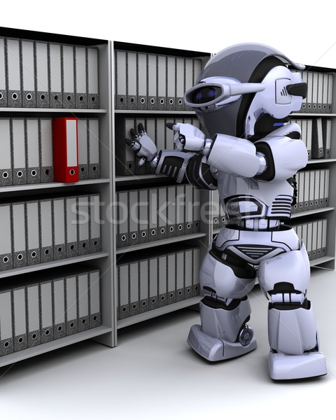 Stock photo: robot filing documents