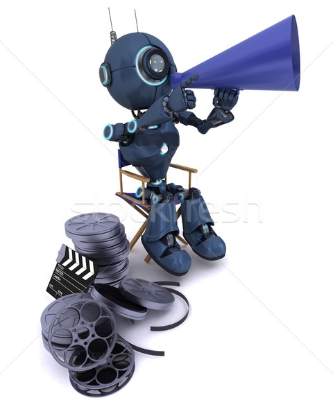 Foto stock: Andróide · cadeira · megafone · 3d · render · homem · cinema