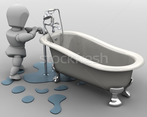 Hydraulik 3d człowiek łazienka Zdjęcia stock © kjpargeter