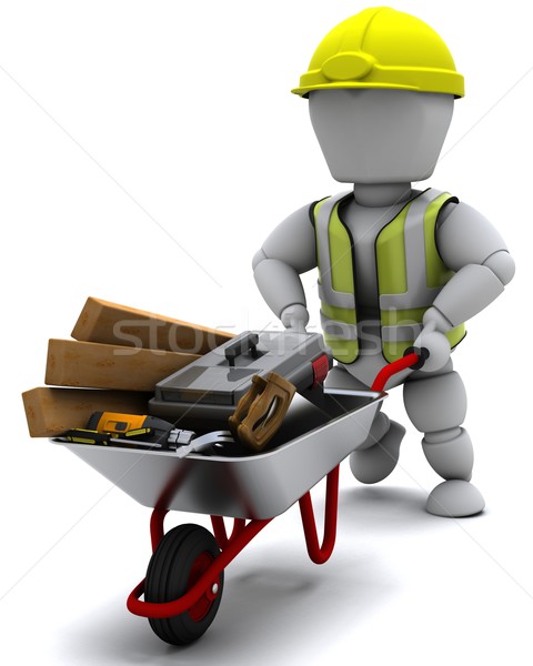 Builder with a wheel barrow carrying tools Stock photo © kjpargeter