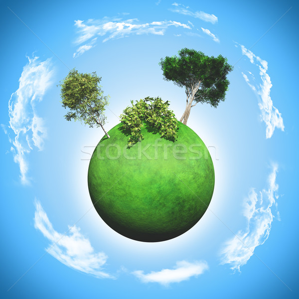 3D grassy globe with trees and bushes Stock photo © kjpargeter