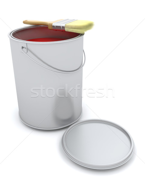 Stockfoto: Penseel · kan · 3d · render · geïsoleerd · witte