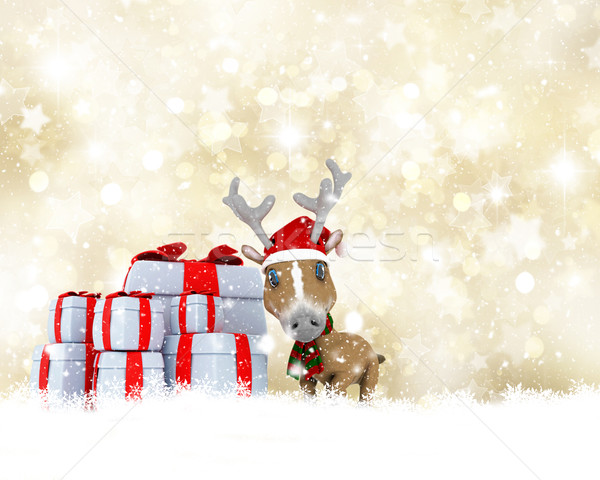 Cute Reindeer on a golden Christmas background Stock photo © kjpargeter