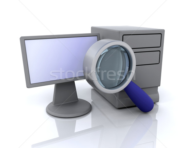 Wyszukiwania ikona 3D computer icon działalności projektu Zdjęcia stock © kjpargeter