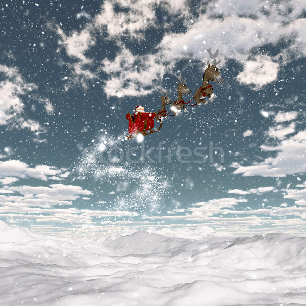 Snowy landscape with santa and his reindeers Stock photo © kjpargeter