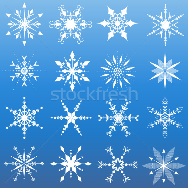 Dieciséis diferente copo de nieve diseños resumen Foto stock © kjpargeter