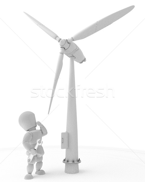 Uomo turbina eolica rendering 3d energia potere mulino a vento Foto d'archivio © kjpargeter