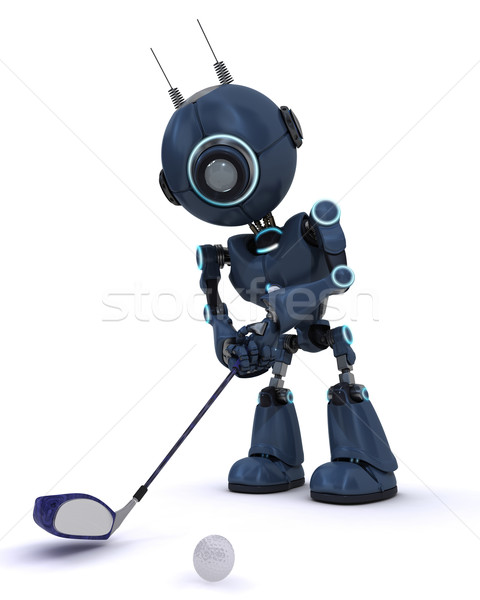 [[stock_photo]]: Android · jouer · golf · rendu · 3d · club · balle