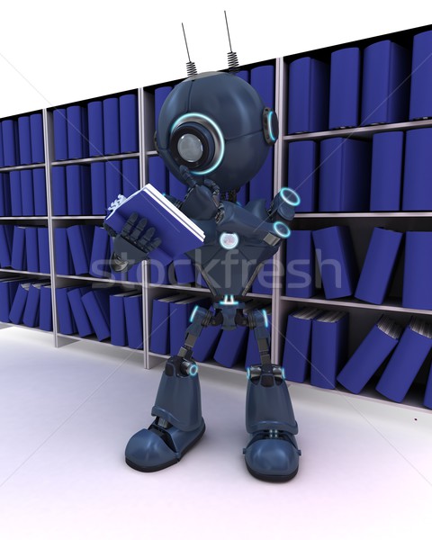 Android könyvespolc 3d render iskola oktatás robot Stock fotó © kjpargeter