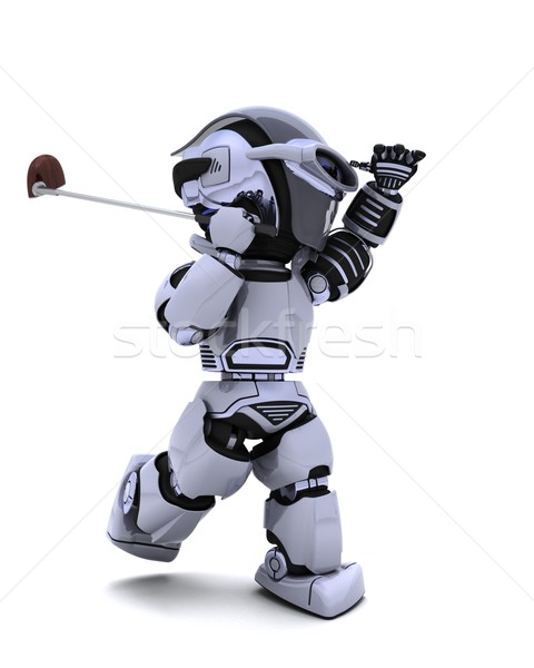 Imagine de stoc: Robot · club · joc · golf · 3d · face · bilă