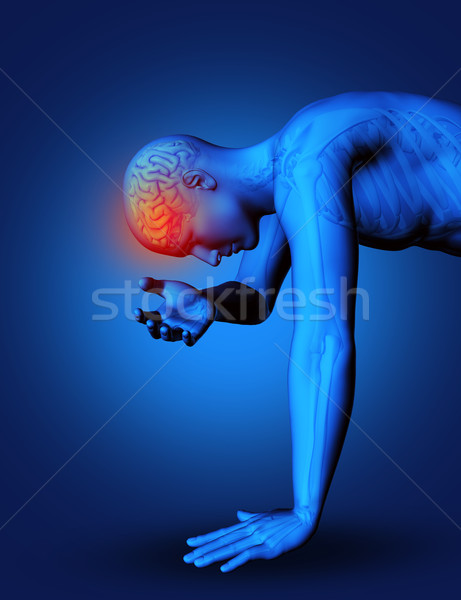 3D male figure with brain highlighted Stock photo © kjpargeter