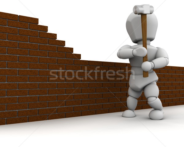 man demolishing a wall with a sledge hammer Stock photo © kjpargeter