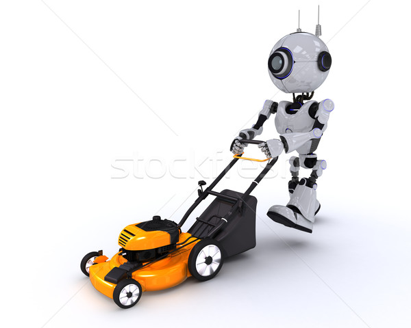 Robot fűnyíró 3d render férfi kert jövő Stock fotó © kjpargeter