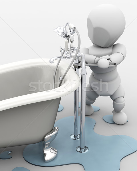 Hydraulik 3d człowiek łazienka Zdjęcia stock © kjpargeter