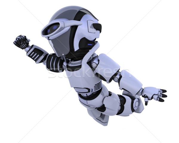 Aranyos robot kiborg 3d render repülés égbolt Stock fotó © kjpargeter