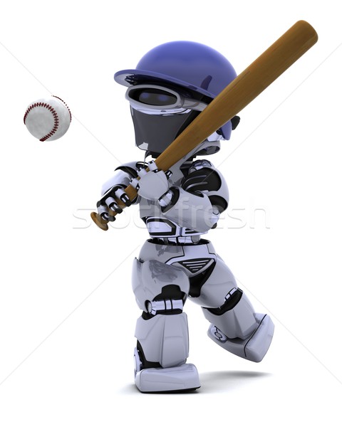 Stockfoto: Robot · spelen · baseball · 3d · render · man · team