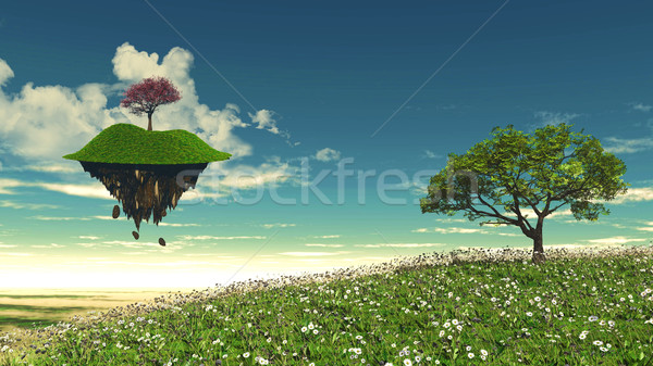 Floating island with tree landscape Stock photo © kjpargeter