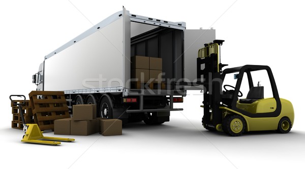 Stock photo: Yellow Fork Lift Truck Isolated on White