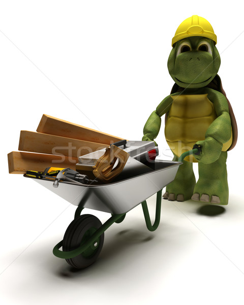 tortoise Builder with a wheel barrow carrying tools Stock photo © kjpargeter