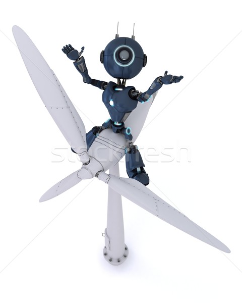 Android éolienne rendu 3d homme pouvoir électricité [[stock_photo]] © kjpargeter