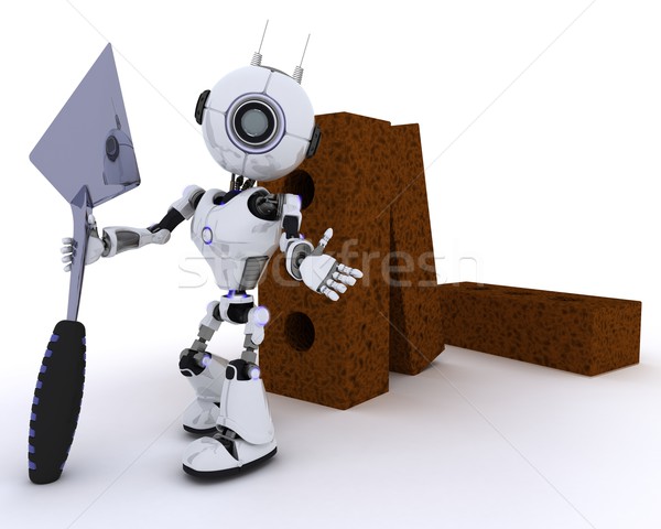 Robot with bricks and trowel Stock photo © kjpargeter