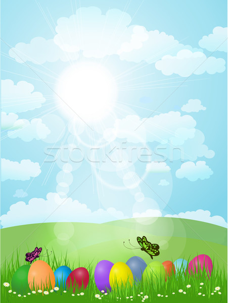 Lanscape with Easter Eggs Stock photo © kjpargeter