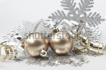 Stok fotoğraf: Noel · süslemeleri · altın · gümüş · arka · plan · kış