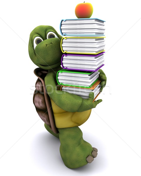 Tortoise with school book and apple Stock photo © kjpargeter