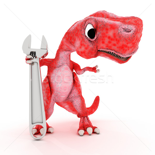 Friendly Cartoon Dinosaur with wrench Stock photo © kjpargeter