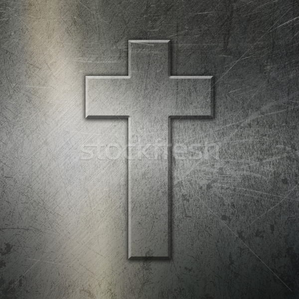 Grunge brushed metal background with cross Stock photo © kjpargeter