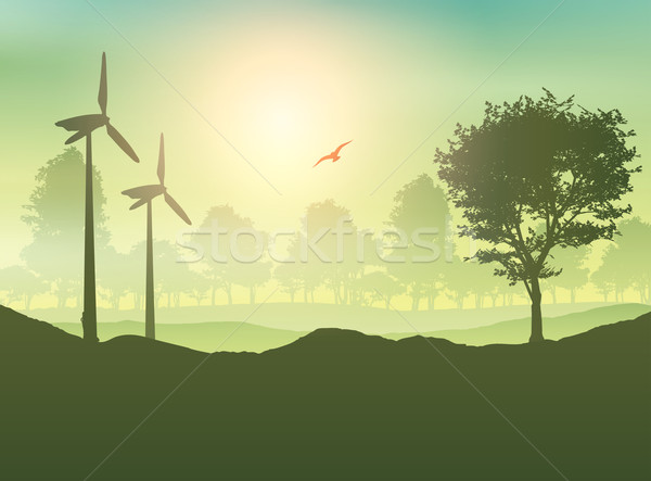 Stockfoto: Boom · landschap · bomen · achtergrond · zonsopgang