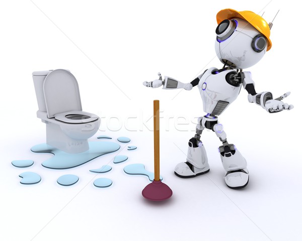 Robot vízvezetékszerelő megjavít szivárgás 3d render víz Stock fotó © kjpargeter