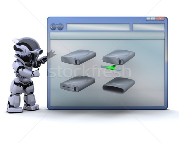 robot with computer window and drive icons Stock photo © kjpargeter