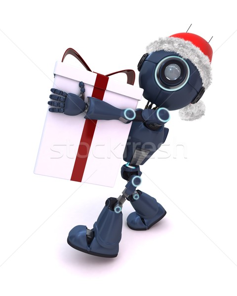 Foto stock: Androide · sombrero · regalo · 3d