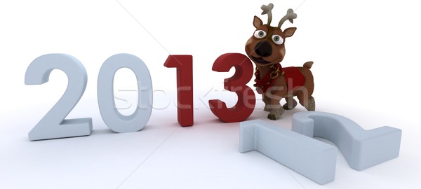 cute reindeer charicature bringing in the new year Stock photo © kjpargeter