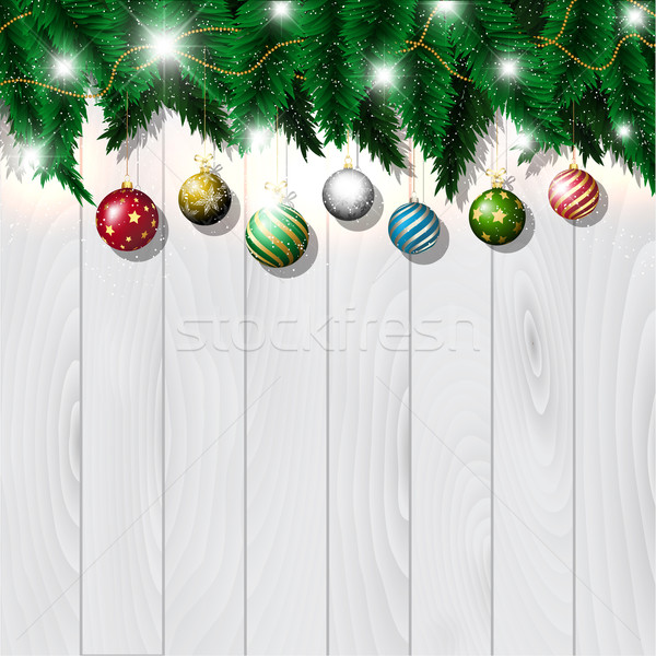 Stock photo: Christmas baubles on wood