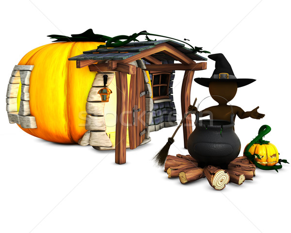 3D человека ведьмой котел 3d визуализации Hat Сток-фото © kjpargeter