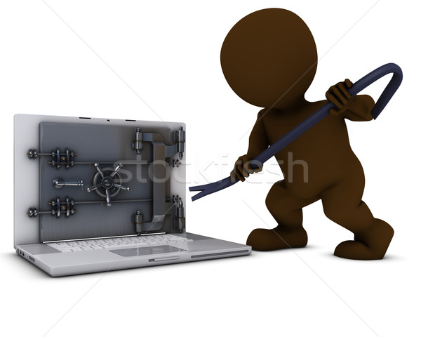 3D Morph Man breaking into a laptop Stock photo © kjpargeter