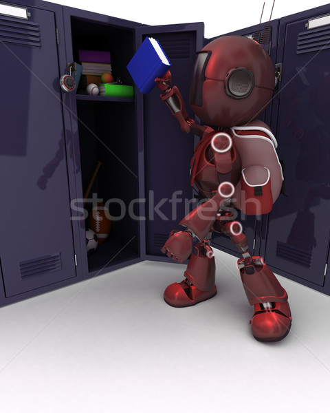 Android with school bag and locker Stock photo © kjpargeter