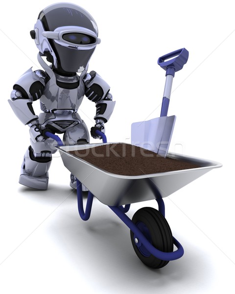 robot gardener with a wheel barrow carrying soil Stock photo © kjpargeter